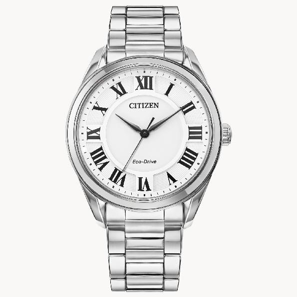 Stainless Steel 35mm Case; Sapphire Crystal; White Dial; Bold Roman Numeral Markers; Stainless Steel Link Bracelet with Deployment Clasp from the Fiore Collection by Citizen Eco-Drive - EM0970-53A