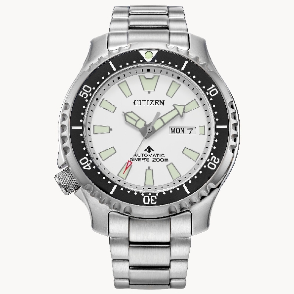Stainless Steel 44mm Case; Automatic Self-winding Movement; Sapphire Crystal; Stainless Steel Link Bracelet; Black Rotating Bezel with Easy Grip Aluminum Ring; White Dial with Luminous Hands and Markers; Engraving Caseback of a Pufferfish; ISO Compli