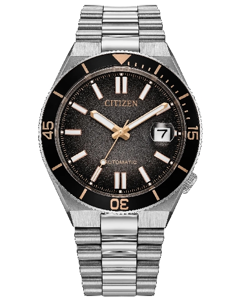 Stainless Steel 40mm Case; 8210 Automatic Movement; Anti-reflective Sapphire Crystal; 60-Minute Bezel; Gradiant Black Dial with Rose-gold Tone Gilt Dial Details; Stainless Steel Watch Strap from the Limited Edition Shore Time Slip Collection by Cit