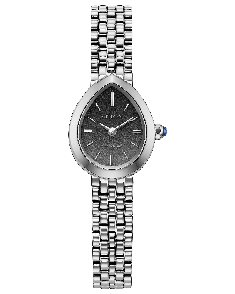 Stainless Steel Pear Shape 20mm Case; E031 Eco-drive Movement; Grey Dial; Spherical Sapphire Crystal; Synthetic Sapphire Crown; Stainless Steel Link Bracelet from the Citizen L Rainell Collection by Citizen Eco-Drive - Style EX1550-54E