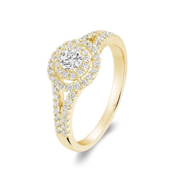 0.40ctw I1 Clarity; GH Colour Double Halo 14K Yellow Gold Engagement Ring 