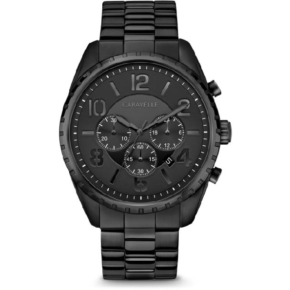 Stainless Steel with Black Ion Finish; Chronograph Functions; Multi-layer Black Dial; Luminous Hands; Calendar and Caravelle by Bulova Watch #45B150