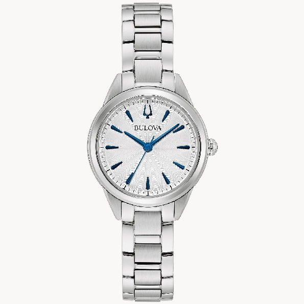 Stainless Steel Round Case; Silver-white Dial; Blue Hands and Markers; Domed Mineral Crystal from the Sutton Collection by Bulova #96L285