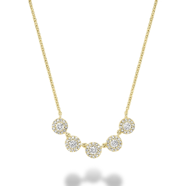 0.52ctw Diamond Five Station Pave Cluster 14K Yellow Gold Necklace - 17 Inch Adjustable Chain