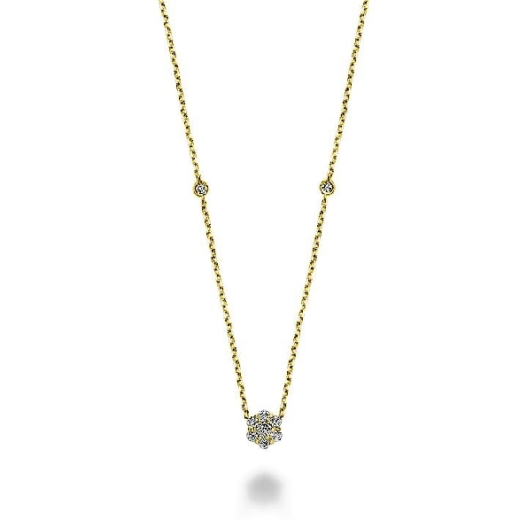 0.34ctw Diamond Flower and Bezel Station 14K Yellow Gold Necklace from the Joy Collection - 18 Inch Adjustable
