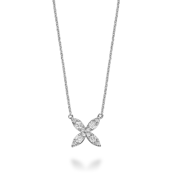 0.44ctw Diamond Marquise Flower 14K White Gold Necklace - 18 Inch Adjustable from the Joy Collection