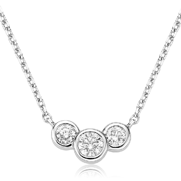 0.37ctw Diamond Three Bezel 14K White Gold Necklace from the Joy Collection - 17 Inch