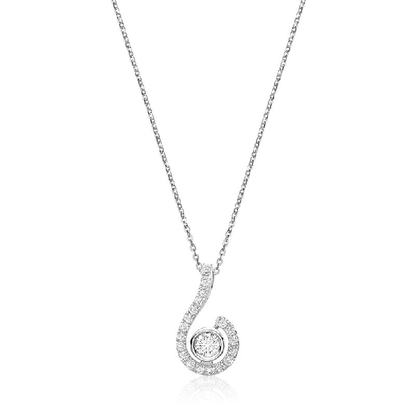 0.24ctw Diamond Drop with 0.22ctw Round Diamond Bezel 14K White Gold Necklace from the Joy Collection