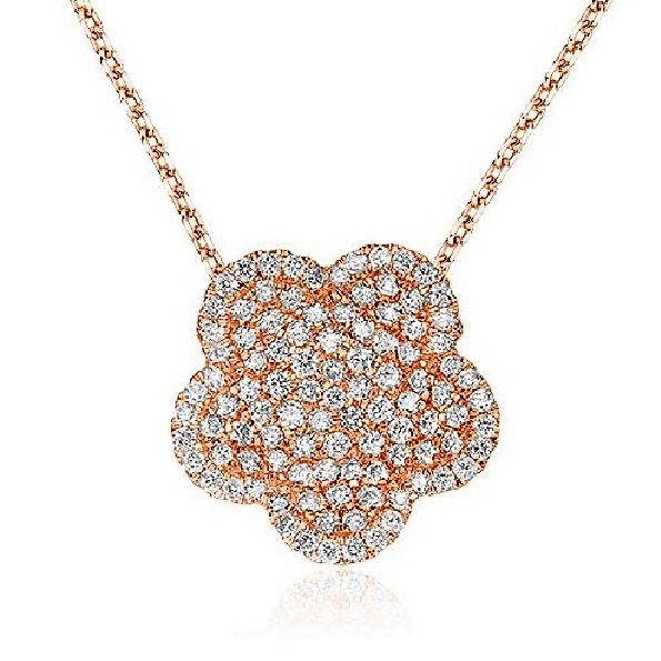 0.61ctw Diamond Pave Flower 14K Pink Rose Gold Pendant and Chain- 17 Inch