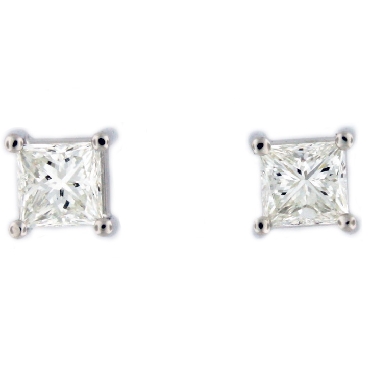 1.024ctw Princess Cut Diamond VS2 Clarity; IJ Colour 14K White Gold Stud Earrings