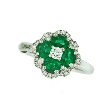 Four Oval Shape Emeralds 1.30ct set with 0.35ctw Diamonds 18K White Gold Ring by Gregg Ruth
