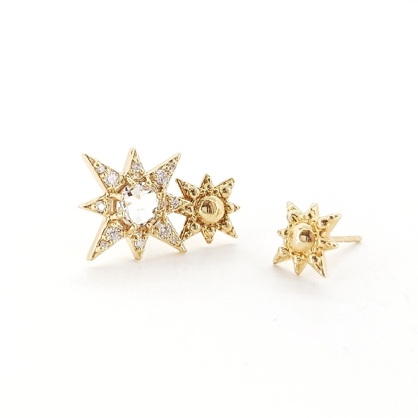 Double Starburst White Topaz and 0.11ctw Diamonds 14K Yellow Gold Stud with Solid 14K Yellow Gold Micro Starburst Stud Earrings from the Aztec Collection by Anzie