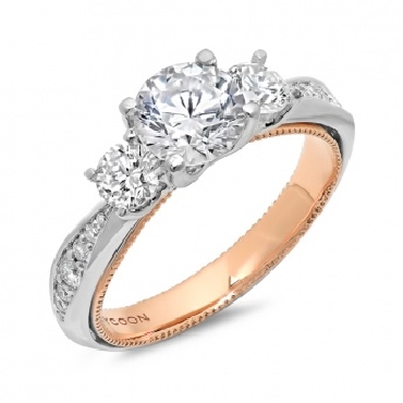 0.54ctw Diamond VS Clarity; GH Colour Shoulder Stones with 0.17ctw Diamond Sides Tycoon Roselle Set with Cubic Zirconia Centre 18K White and Rose Gold Ring Mount - Size 6 1/2