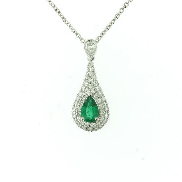 Pear Shape Emerald 0.44ct with 0.50ctw Diamond SI Clarity; GH Colour 14K White Pendant and 18 Inch Chain by Uneek Fine Jewellery
