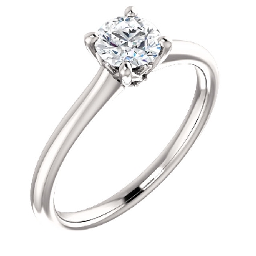 Four Claw Solitaire with Diamond Accents 14K White Gold Ring Mount - to fit 1/2 carat centre