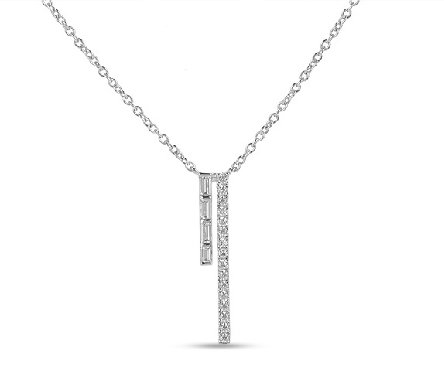 0.20ctw Baguette and Round Diamond SI Clarity; GH Colour Stick 14K White Gold Necklace by Uneek Fine Jewellery