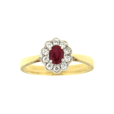 Oval Ruby 0.37ct with 0.20ctw Diamond Milgrain Halo 18K White and Yellow Gold Ring