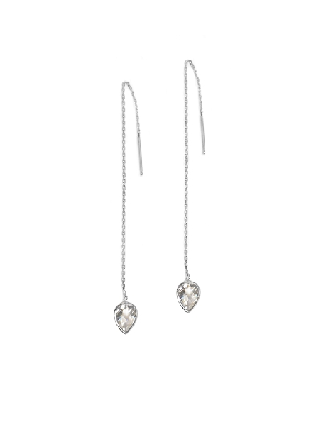Pear Shaped Bezel Faceted White Topaz Diamond Cut Cable Chain Sterling Silver Earrings from the Classique Collection by Anzie