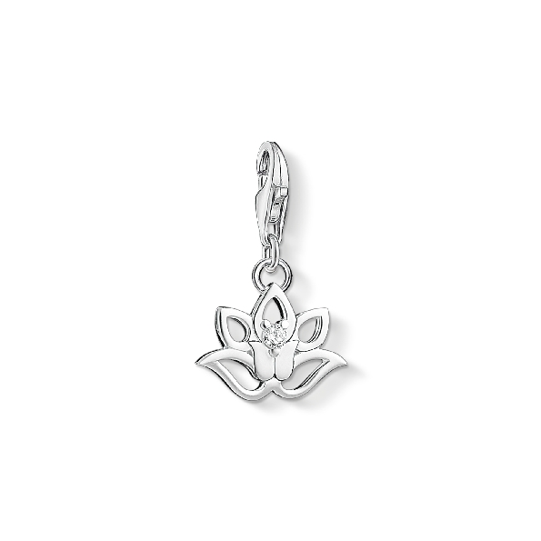 Lotus Cubic Zirconia Sterling Silver Charm with Lobster Clasp - Charmista Charm Club by Thomas Sabo