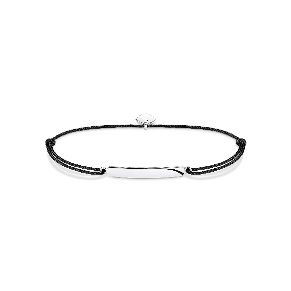 Classic Bar Engravable Sterling Silver with Black Nylon Bracelet - 5.5 - 8 Inch - Little Secret - Engravable Collection by Thomas Sabo