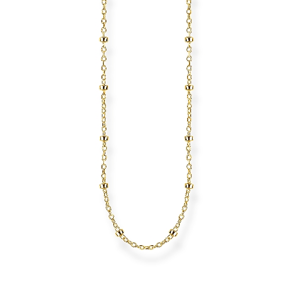 Sterling Silver with 18K Yellow Gold Finish Cable Chain with Station Beads - 23.5 Inch - by Thomas Sabo