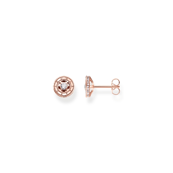 Open Circle Cubic Zirconia with Side Accent Sterling Silver with 18K Rose Gold Finish Stud Earrings - Together Collection by Thomas Sabo