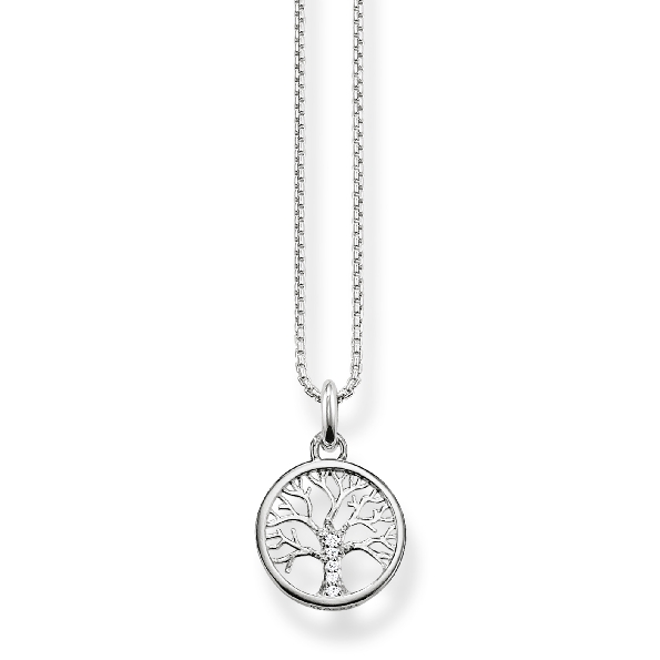 Circle Tree of Life Cubic Zirconia Sterling Silver Necklace - 15.5 - 16 Inch - by Thomas Sabo
