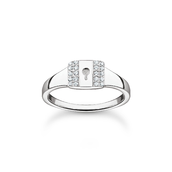 Cubic Zirconia Sterling Silver Lock Ring - Size 7-  Symbols of Love Collection - Charm Club by Thomas Sabo
