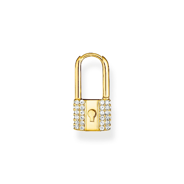 Single Cubic Zirconia Lock Sterling Silver with 18K Yellow Gold Finish Hoop Earring - Symbols of Love Collection - Charm Club by Thomas Sabo