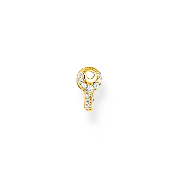 Single Cubic Zirconia Tiny Key Sterling Silver with 18K Yellow Gold Finish Stud Earring - Charm Club by Thomas Sabo
