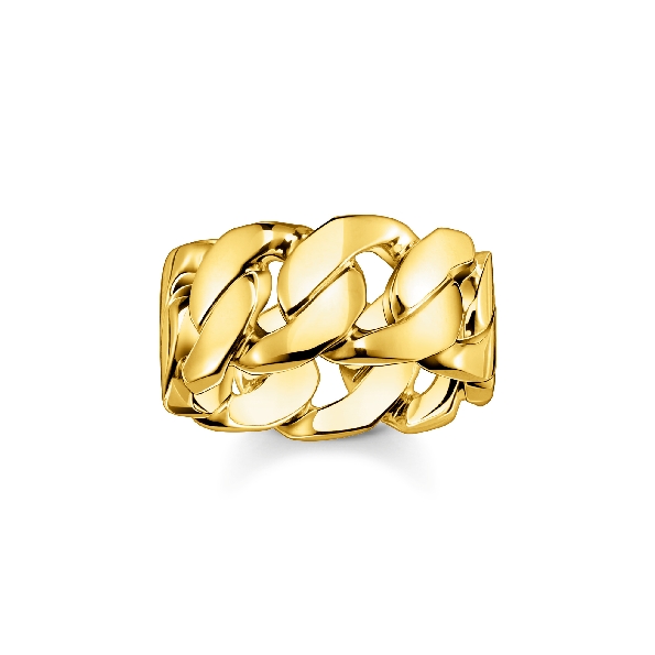 Wide Links Sterling Silver with 18K Yellow Gold Finish Ring - Size 7 3/4 - Rebel at Heart Collection by Thomas Sabo
