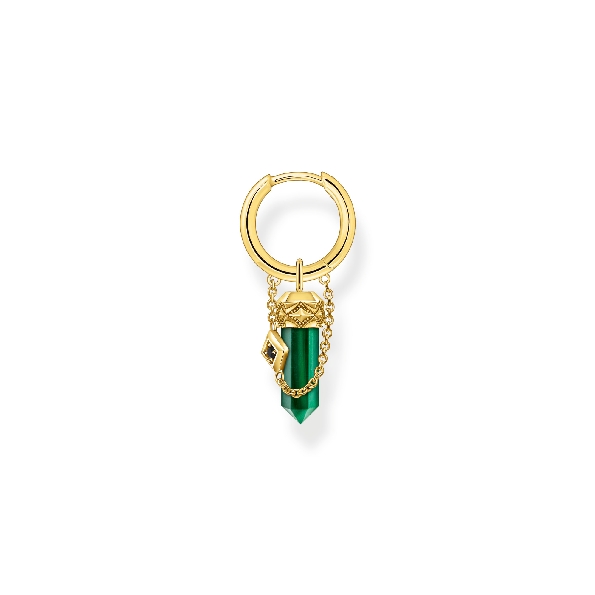 Green Malachite Hexagon Cosmic Amulet with Black Cubic Zirconia Chain Dangle Sterling Silver with 18K Yellow Gold Finish Earrings - Cosmic Amulet Collection by Thomas Sabo - 40% Off Black Friday Event - Final Sale