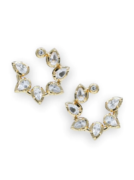 Faceted White Topaz Pear Shapes 0.06ct Diamond 14K Yellow Gold Front to Back Earrings from the Melia Collection by Anzie
