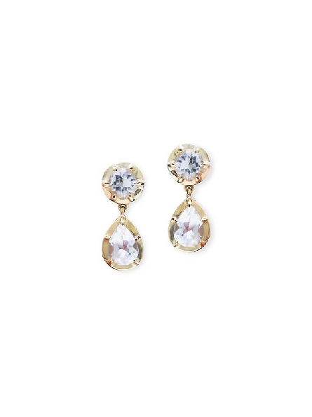 5mm Faceted Round White Topaz with White Topaz Pear Drop 14K Yellow Gold Earrings from the Melia Collection by Anzie
