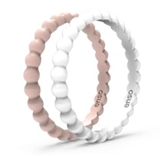 Beaded Stackable White and Pink Sand Set of Two Silicone Rings by Enso Rings - Size 5