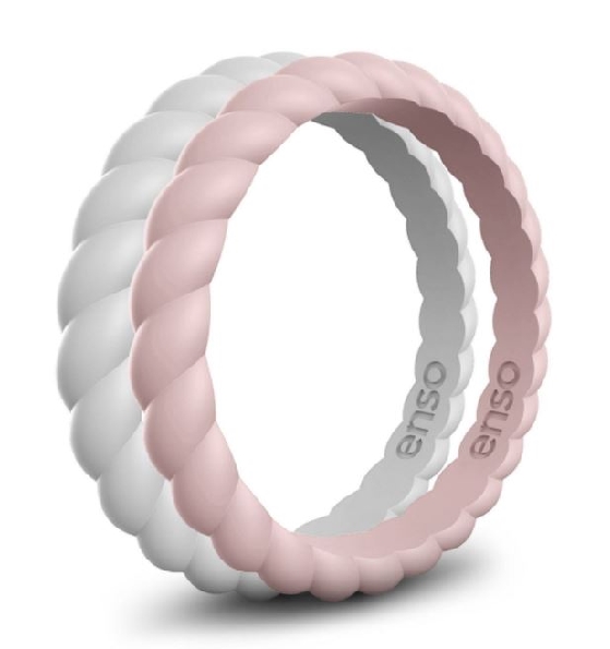 Braided Stackable Pink Sand and Misty Grey Set of Two Silicone Rings by Enso Rings - Size 6