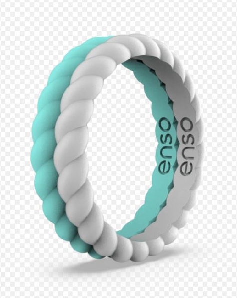 Braided Stackable Turquoise and White Set of Two Silicone Rings by Enso Rings - Size 5