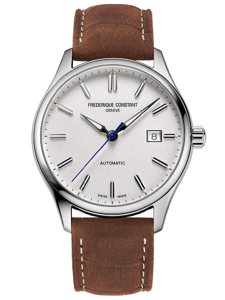 Stainless Steel 40mm Round Case; 26-Jewel FC-303 Automatic Movement; Silver Indexes on Silver Matte Dial; Brown Leather Nubuck Finishing Crocodile Pattern; Classic Automatic Collection; Swiss Made; Model FC-303NS5B6 by Frederique Constant - Serial 42