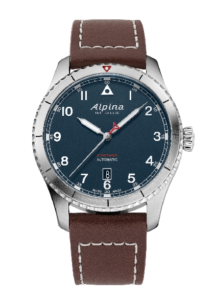 Startimer Pilot Automatic Watch; AL-525 Caliber Movement; 26 Jewels; Brushed and Polished Stainless Steel Case; 41mm Diameter; Convex Sapphire Crystal with Anti-reflective Coating; Petroleum Blue Dial with Matte Finish; White Markers; Polished Silver