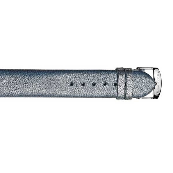 Large Standard 20mm Shimmering Gun Metal Metallic Leather Band - Philip Stein