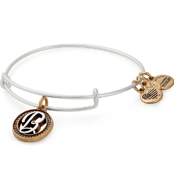 Initial B II Expandable Wire Bangle Two-Tone Rafaelian Silver and Gold By Alex and Ani