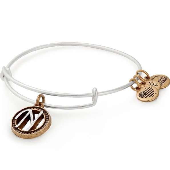 Initial N II Expandable Wire Bangle Two-Tone Rafaelian Silver and Gold By Alex and Ani