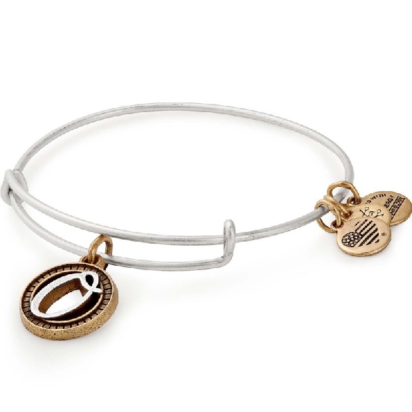 Initial O II Expandable Wire Bangle Two-Tone Rafaelian Silver and Gold By Alex and Ani