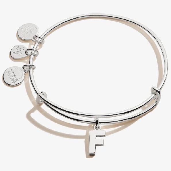 Initial F III Expandable Wire Bangle Shiny Silver By Alex and Ani