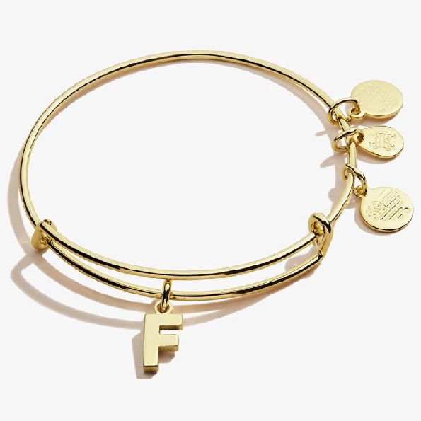 Initial F III Expandable Wire Bangle Shiny Gold By Alex and Ani