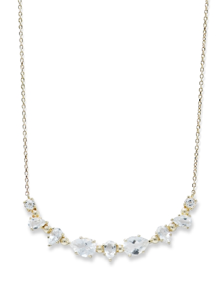 Mixed White Topaz Petal Curved Bar 14KY Gold Necklace from the Melia Collection by Anzie - 17 Inch Adjustable