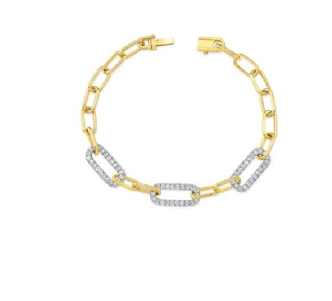 High Polish Yellow Gold Links with 3.53ctw Diamond SI Clariy; GH Colour Pave Set White Gold Links 18K Yellow and White Gold Bracelet by Uneek Fine Jewellery