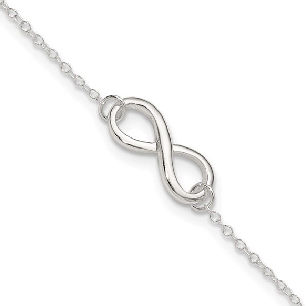 Infinity Symbol 9 3/4 - 10 3/4 Inch Sterling Silver Anklet