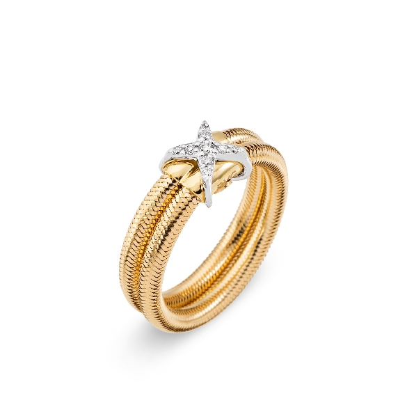 0.07ctw Diamond Nobile Stretch 2mm Wrap 18K Yellow and White Gold Ring by Ponte Vecchio Gioielli