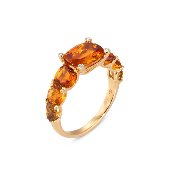 Citrine Cushion 3.20ct with 0.02ctw Diamond Accents and 0.50ctw Golden Quartz Cushion and Pear Side Stones with 0.03ctw Diamonds 18K Yellow Gold Ring from the Iris Collection by Ponte Vecchio Gioielli